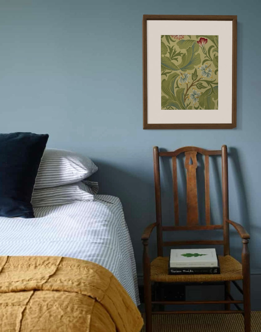‘Leicester – Green & Coral’ William Morris Unique Wall Decor | Arts & Crafts Floral Vintage Wallpaper Framed Print