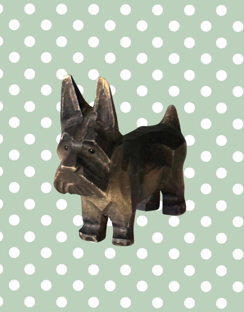 Gorgeous Antique 1930s Black Forest Characterful Scottie Dog | Rare Hand Carved Wooden Terrier with Bead Eyes