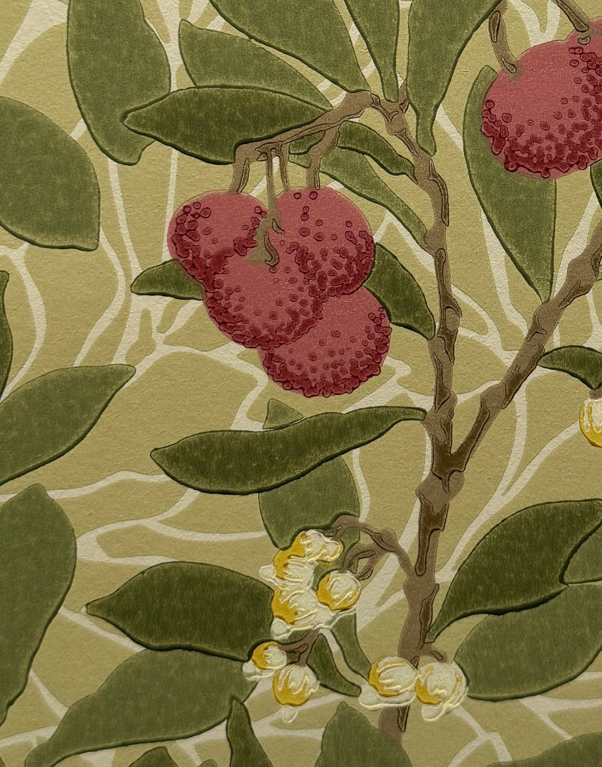 'Arbutus – Olive & Pink’ | Artfully Framed William Morris Wall Decor for Tranquil Interiors