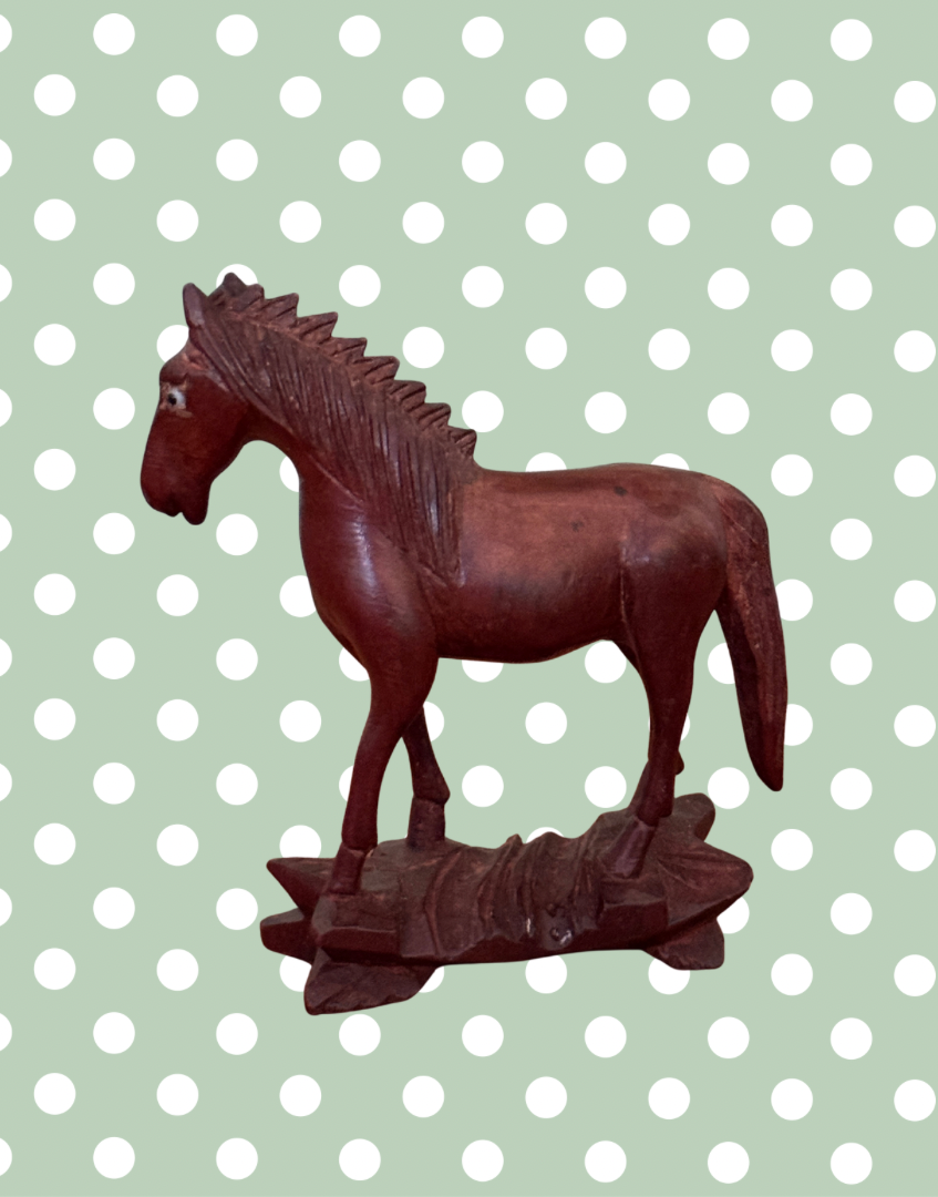 Small Chinese Red Boxwood Horse Figurine with Glass Eyes | Hand-Carved Vintage Collectable