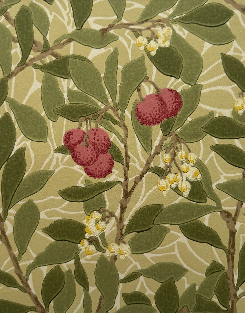 'Arbutus – Olive & Pink’ | Artfully Framed William Morris Wall Decor for Tranquil Interiors