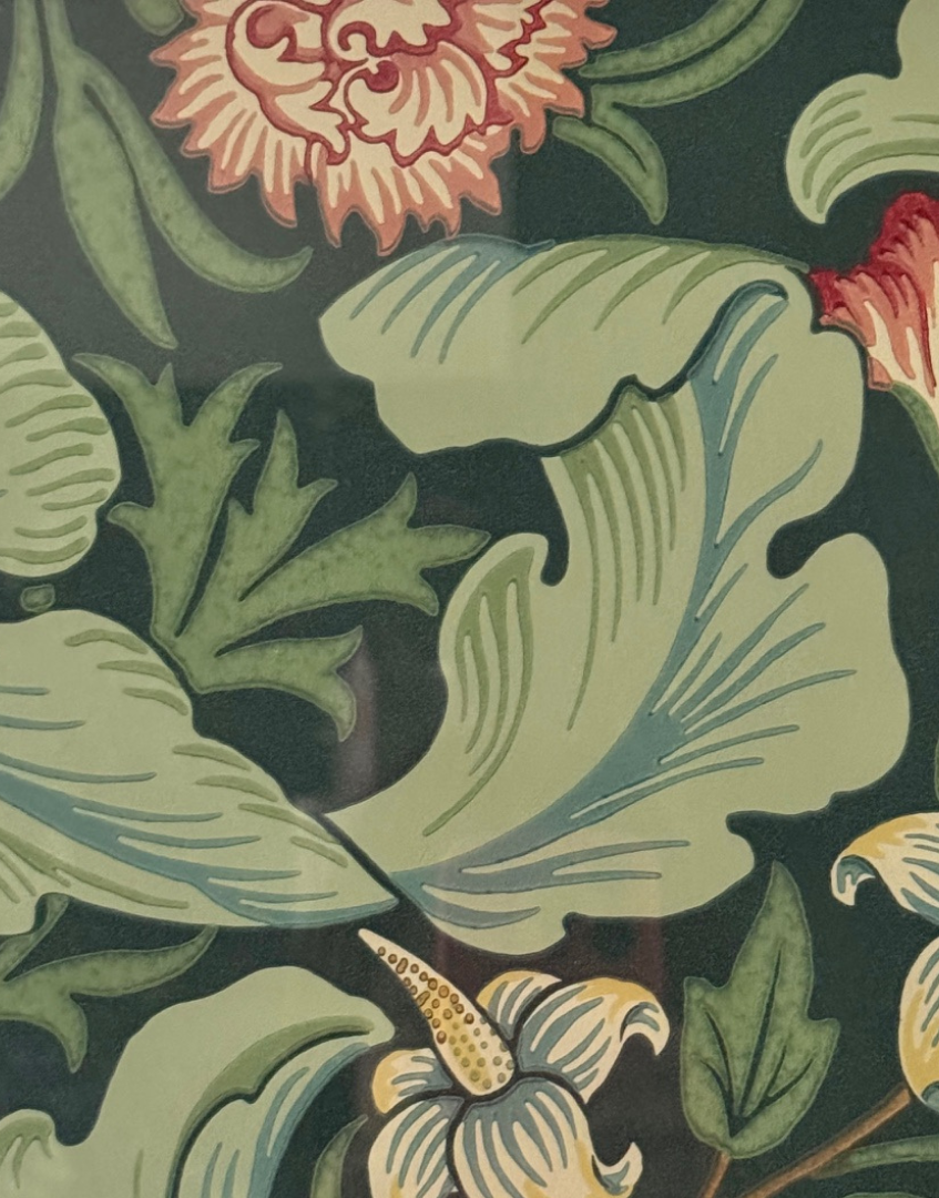 Close Up Detail of Morris and Co ‘Leicester - Woad & Sage' Classic Arts and Crafts Design