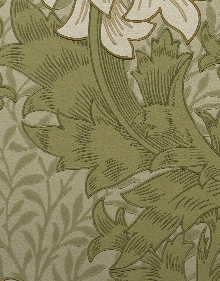 ‘Chrysanthemum – Pale Olive’ William Morris Unique Framed Print | Vintage Floral Unique Wallpaper Wall Art