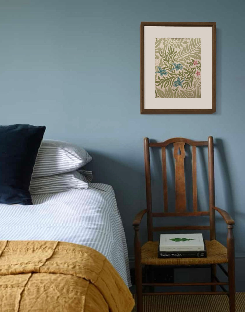 'Larkspur – Green & Coral’ Pretty Morris & Co. Unique Framed Print | William Morris Summer Floral Wall Art