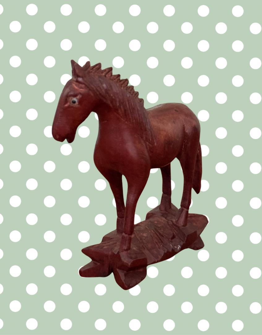 Small Chinese Red Boxwood Horse Figurine with Glass Eyes | Hand-Carved Vintage Collectable