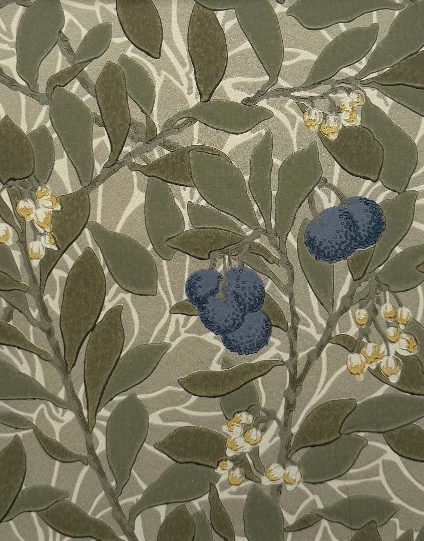 ‘Arbutus – Silver & Cobalt’ William Morris Unique Sample Art Work | Hand Framed Vintage Morris & Co. Floral Wallpaper Wall Art