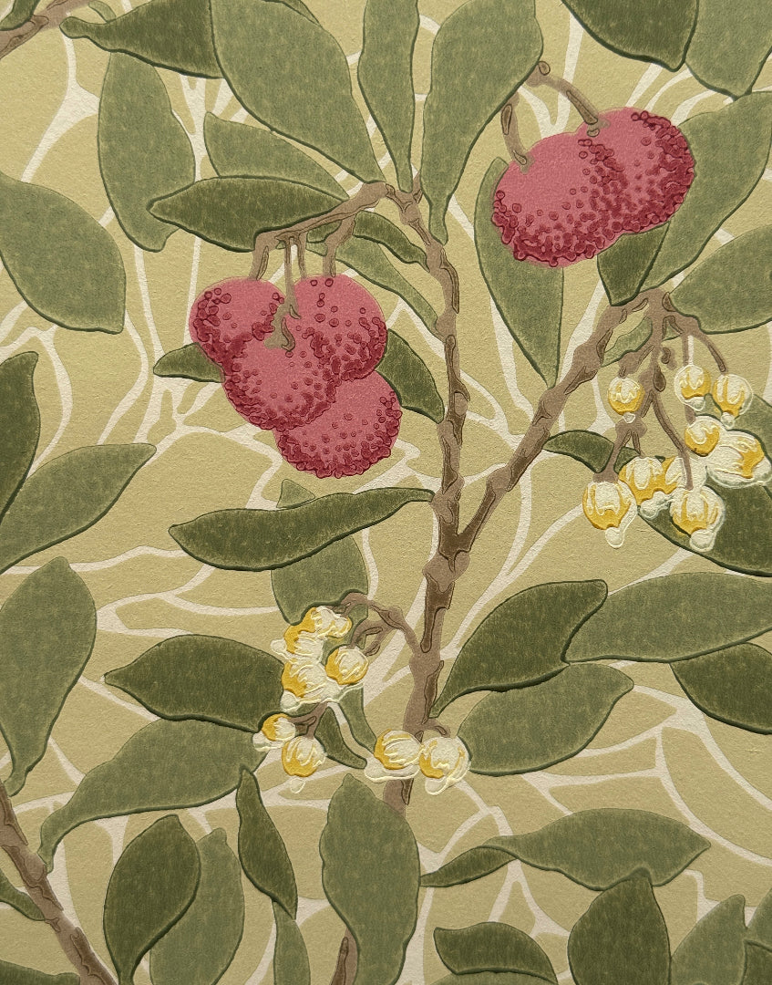 'Arbutus – Olive & Pink’ | Artfully Framed William Morris Wall Decor for Tranquil Interiors