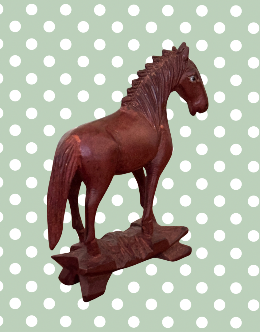 Small Chinese Red Boxwood Horse Figurine with Glass Eyes | Hand-Carved Vintage Collectable