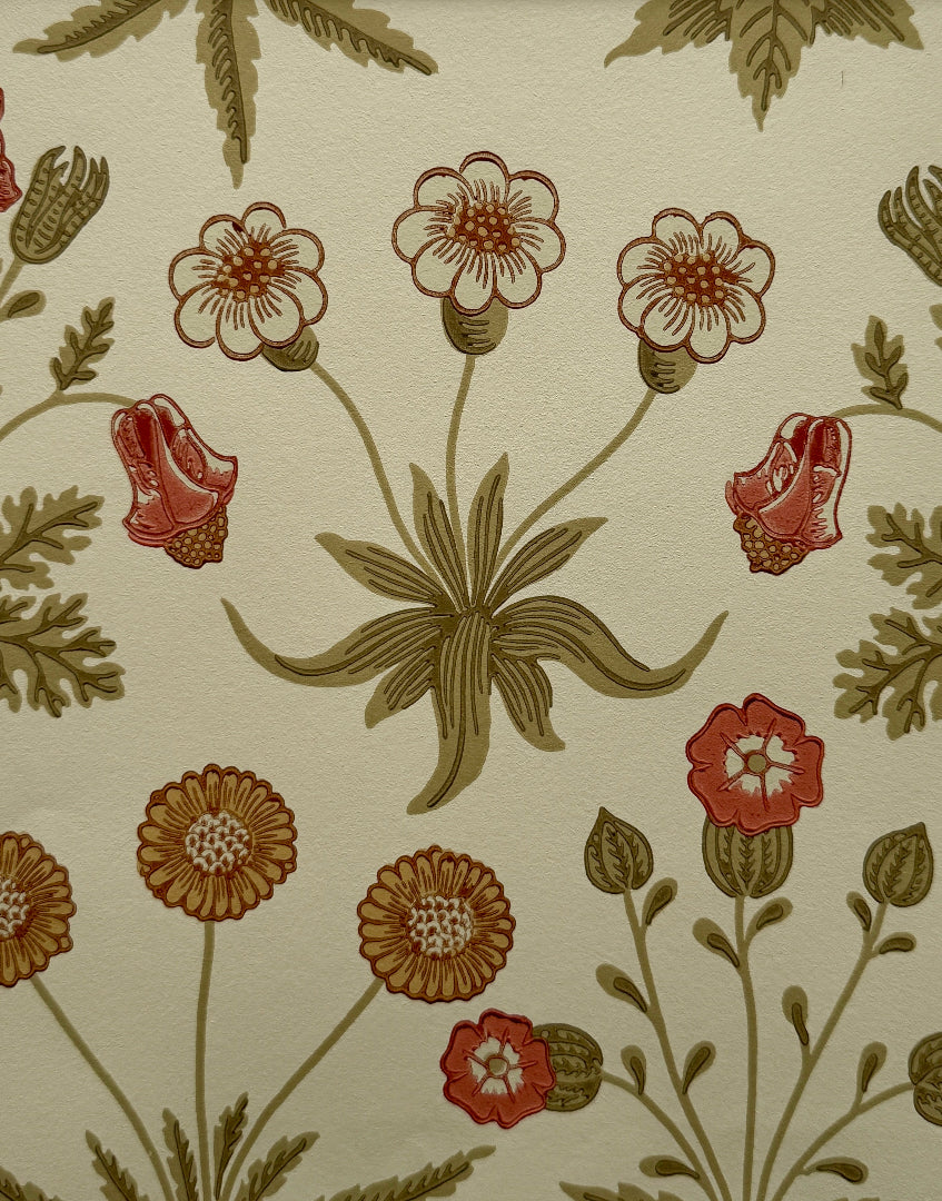 ‘Daisy – Coral & Manilla’ William Morris Unique Framed Print | Morris & Co. Vintage Floral Wallpaper