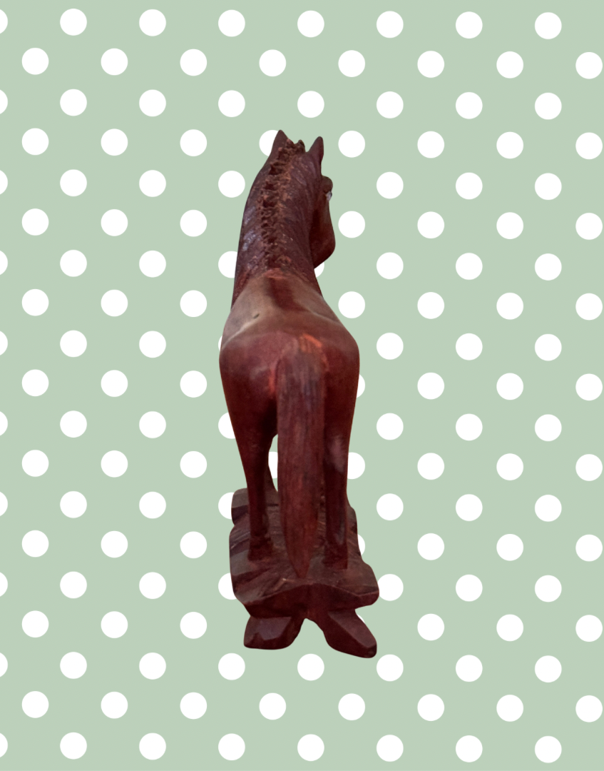 Small Chinese Red Boxwood Horse Figurine with Glass Eyes | Hand-Carved Vintage Collectable