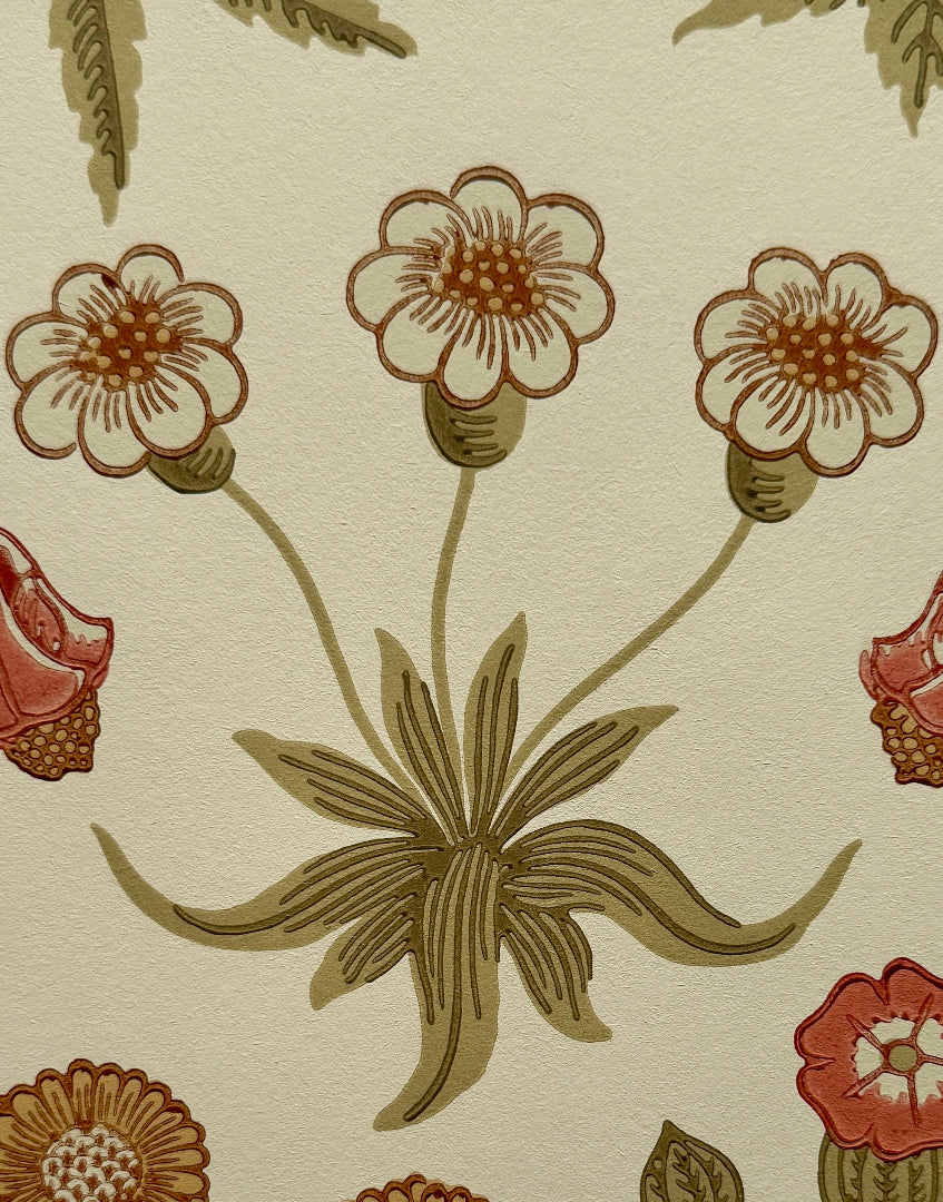 ‘Daisy – Coral & Manilla’ William Morris Unique Framed Print | Morris & Co. Vintage Floral Wallpaper