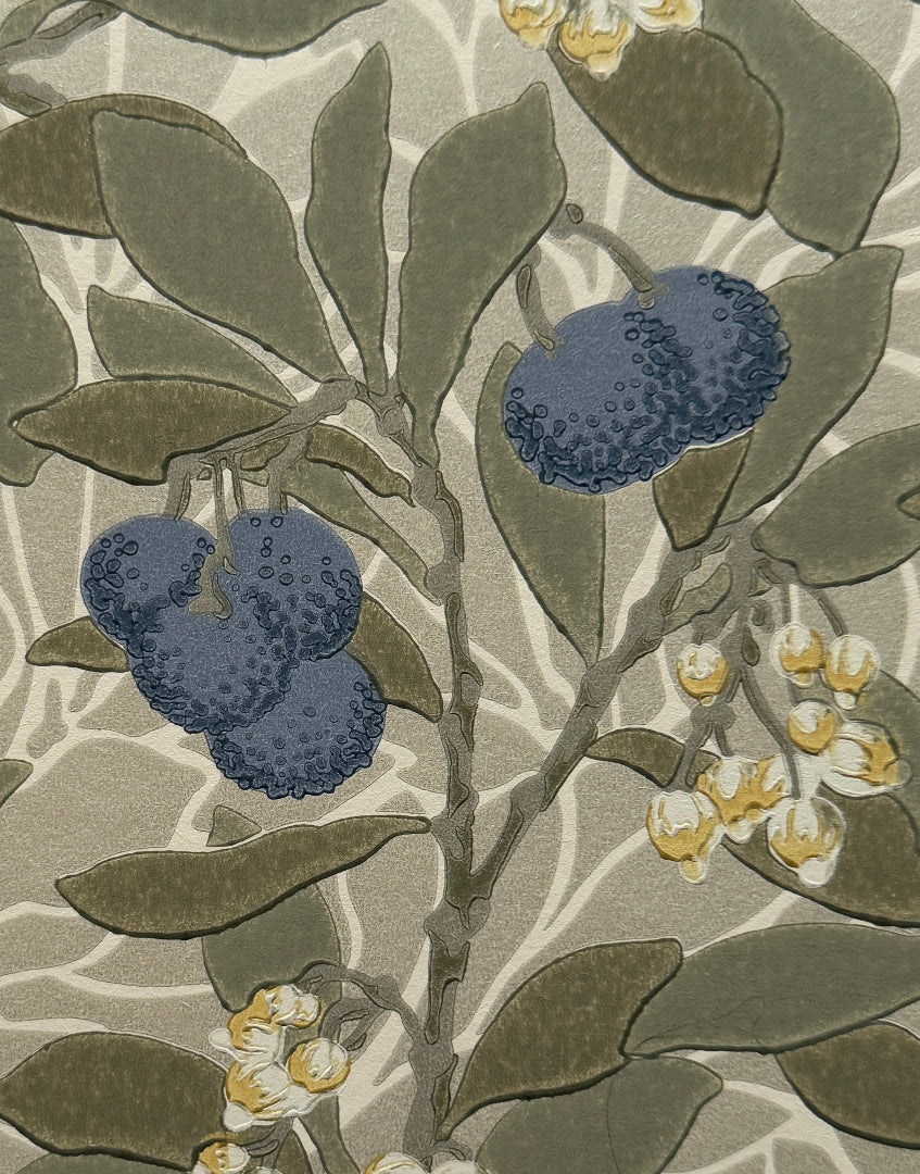 ‘Arbutus – Silver & Cobalt’ William Morris Unique Sample Art Work | Hand Framed Vintage Morris & Co. Floral Wallpaper Wall Art
