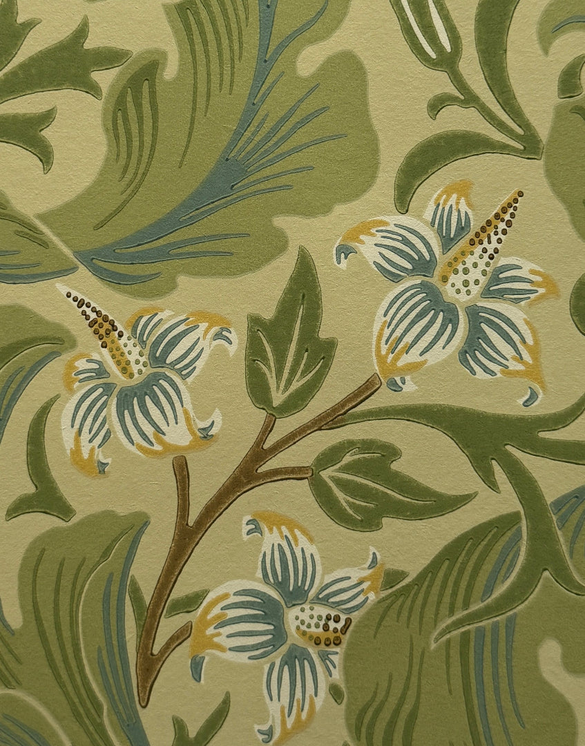 ‘Leicester – Green & Coral’ William Morris Unique Wall Decor | Arts & Crafts Floral Vintage Wallpaper Framed Print