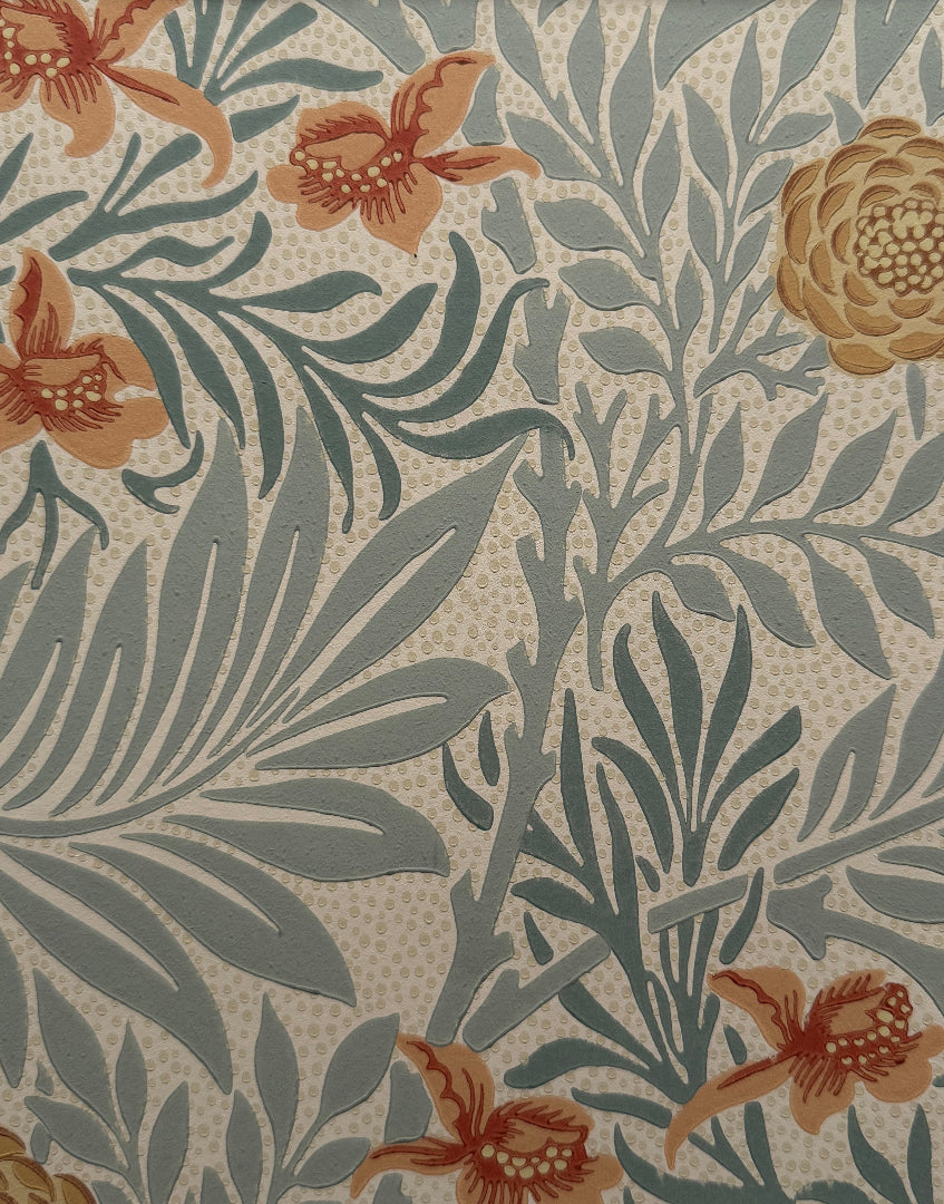 ‘Larkspur – Slate Russet’ Rare William Morris Framed Wall Art | Hand Framed Vintage Heritage Wallpaper Wall Decor