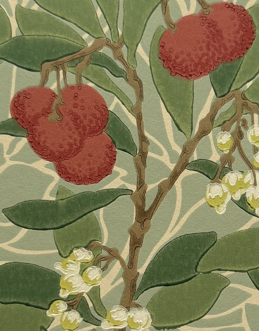 'Arbutus – Thyme & Coral’ William Morris Unique Wall Art | Framed Botanical Arts & Crafts Wallpaper Sample