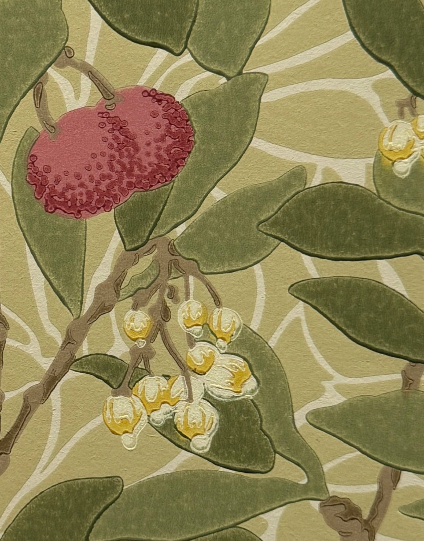 'Arbutus – Olive & Pink’ | Artfully Framed William Morris Wall Decor for Tranquil Interiors