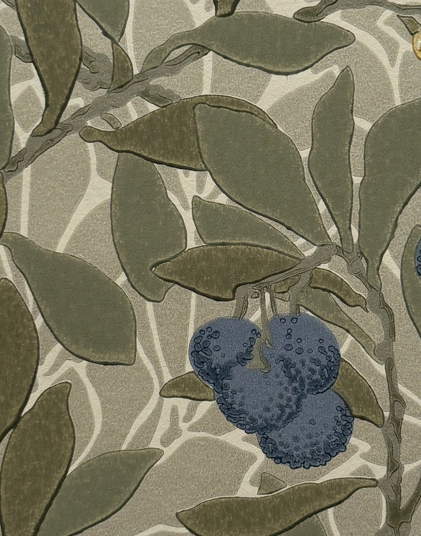 ‘Arbutus – Silver & Cobalt’ William Morris Unique Sample Art Work | Hand Framed Vintage Morris & Co. Floral Wallpaper Wall Art