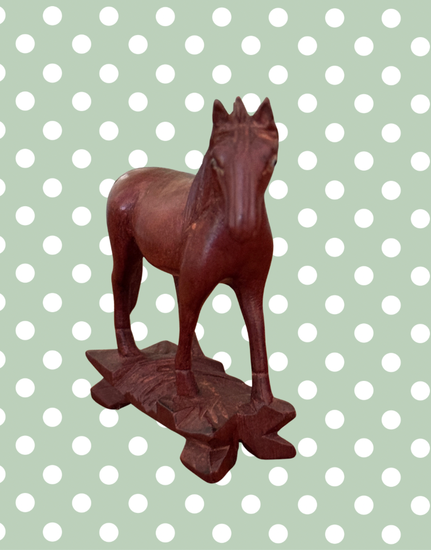 Small Chinese Red Boxwood Horse Figurine with Glass Eyes | Hand-Carved Vintage Collectable