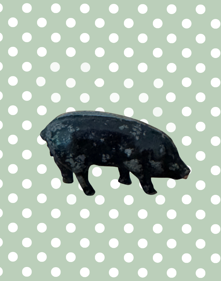 Charming Miniature Glossy Black Standing Pig | Britains Ltd Vintage Lead Figurine (1920s)