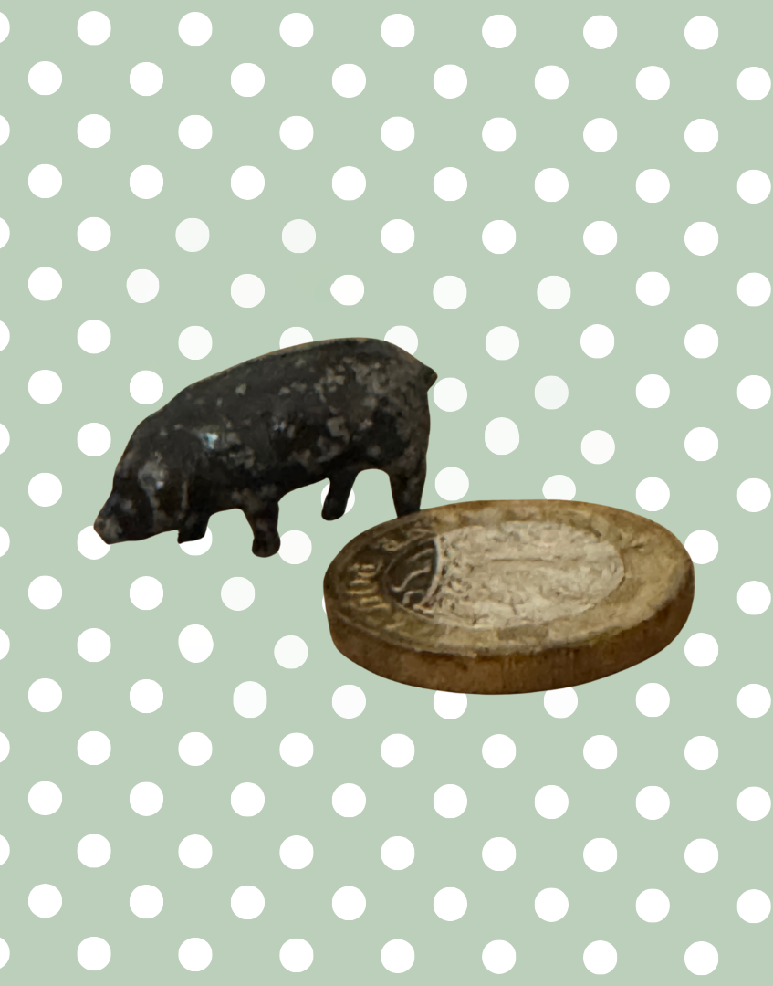 Charming Miniature Glossy Black Standing Pig | Britains Ltd Vintage Lead Figurine (1920s)
