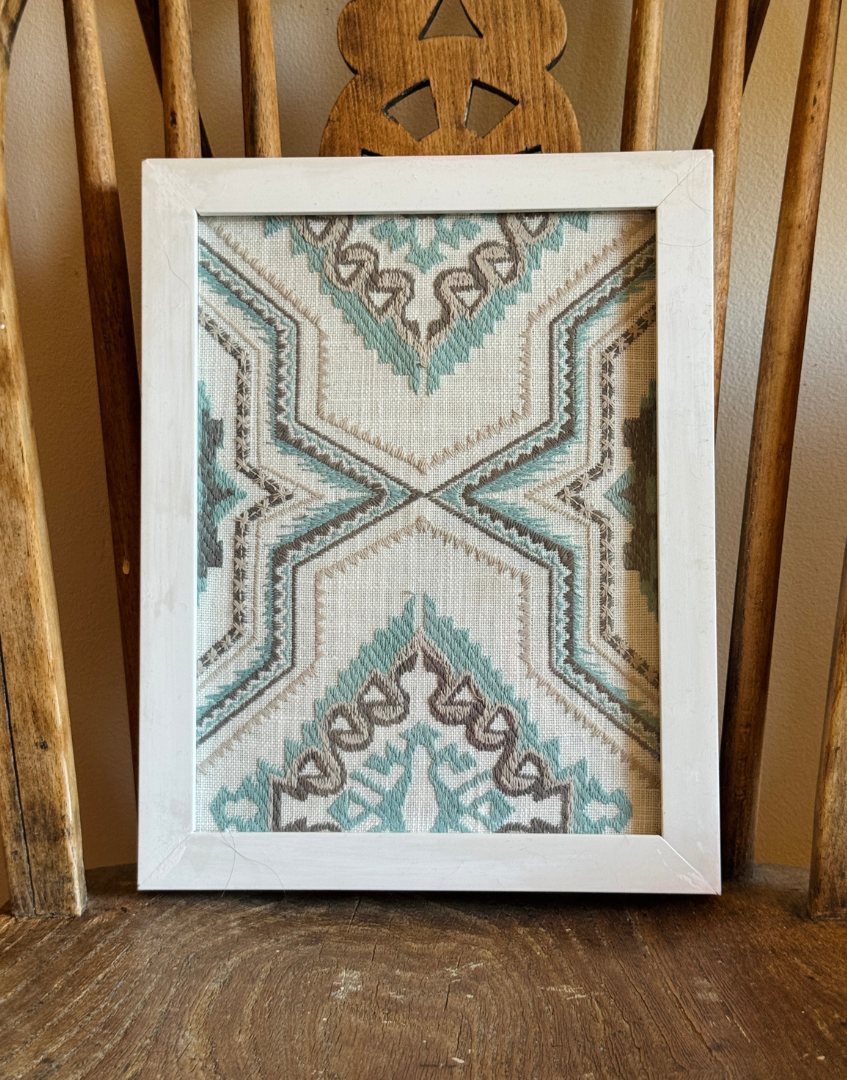 Framed Scandi Geometric Textile Art Distressed White Frame