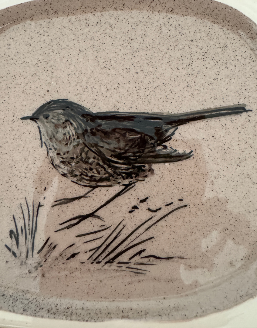 Stuart Bass Studio Pottery Trinket Dish | Hand Glazed Wren Illustration