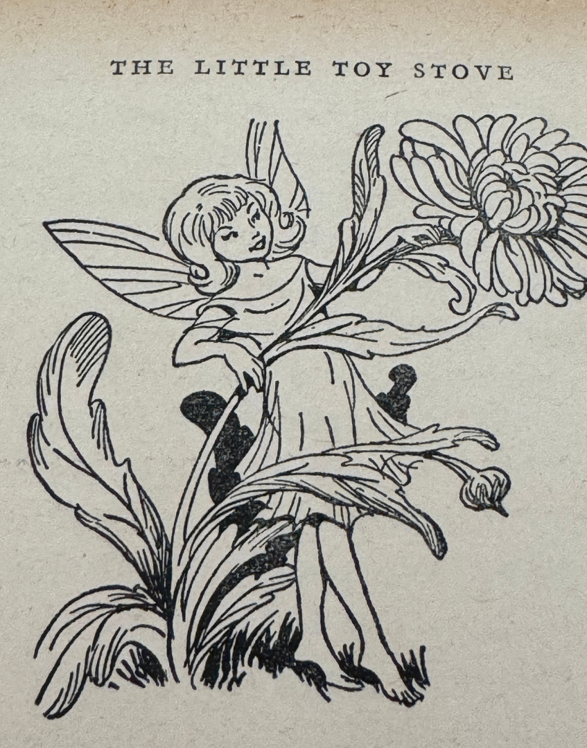 Enid Blyton’s Stories for Bedtime Book Illustration including a Fairy and Flower for The Tiny Little Stove story