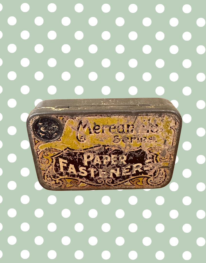 Vintage Gold & Navy Paper Fasteners Tin | Elegant Haberdashery or Office Collectable