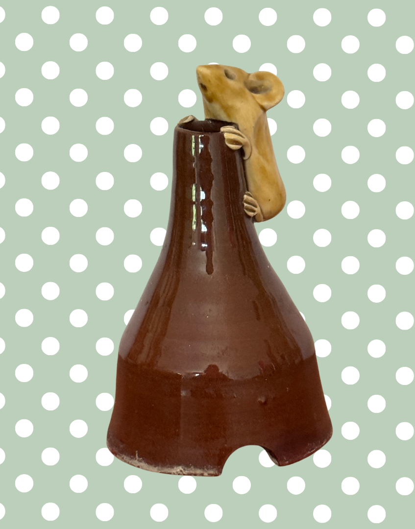 David Cleverly Vintage Country Mouse Pie Funnel | Unique Handmade British Pottery Kitchen Collectable