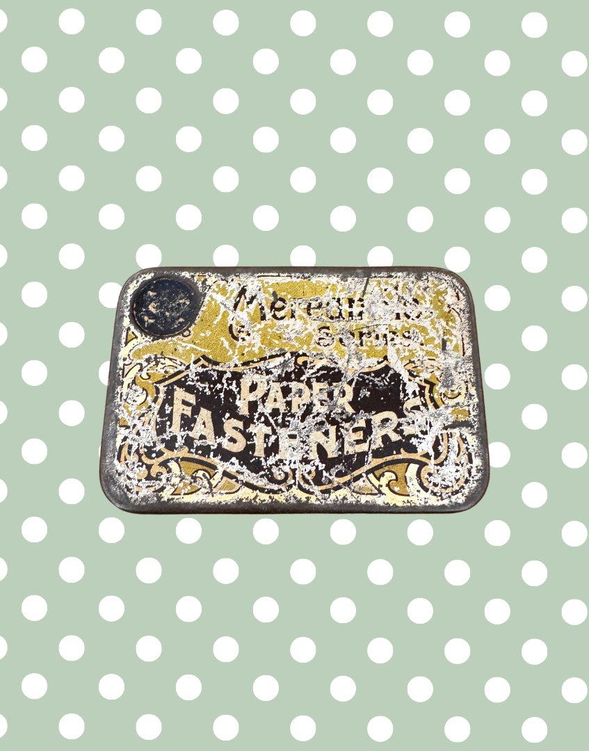 Vintage Gold & Navy Paper Fasteners Tin | Elegant Haberdashery or Office Collectable