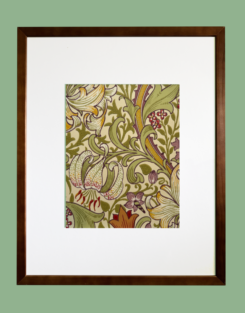 Golden Lily (Olive & Russet) | William Morris Framed Wall Art with Original Wallpaper Sample