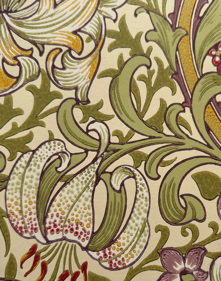 Golden Lily (Olive & Russet) | William Morris Framed Wall Art with Original Wallpaper Sample