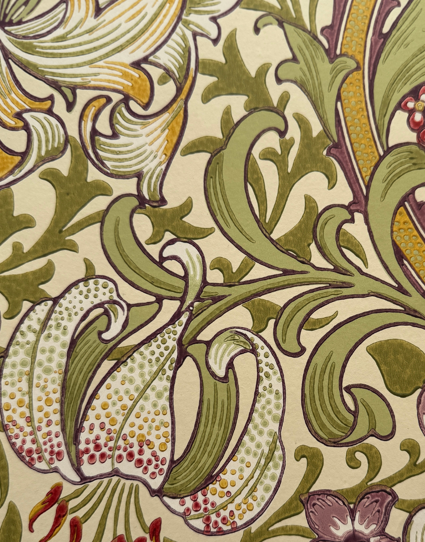 Golden Lily (Olive & Russet) | William Morris Framed Wall Art with Original Wallpaper Sample