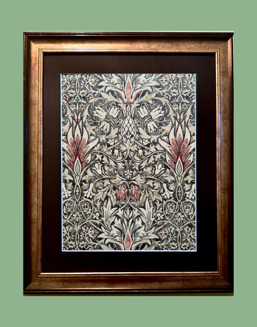 Framed Print - William Morris ‘Snakeshead - Charcoal & Spice' Vintage Wall Art | Dark Botanicals Wall Art Collection
