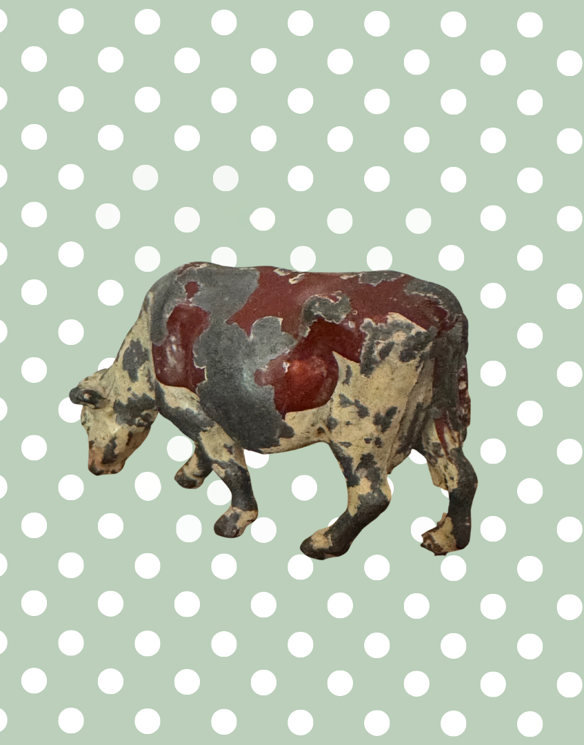 Large Standing Brown & White Cow Figurine | Crescent Toys Vintage Lead Farm Animal (England)