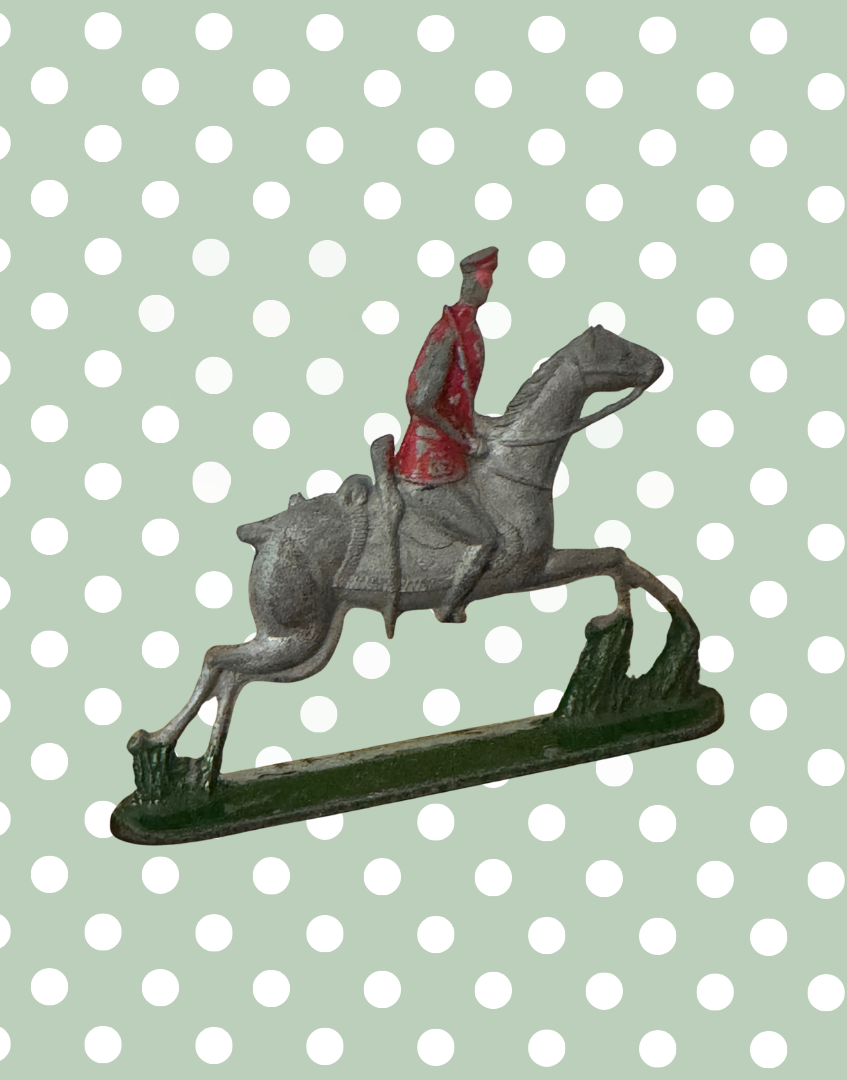 Medium Grey Horse & Rider Collectable on Stand | Britains Ltd Rare Vintage Lead Toy (1920s)