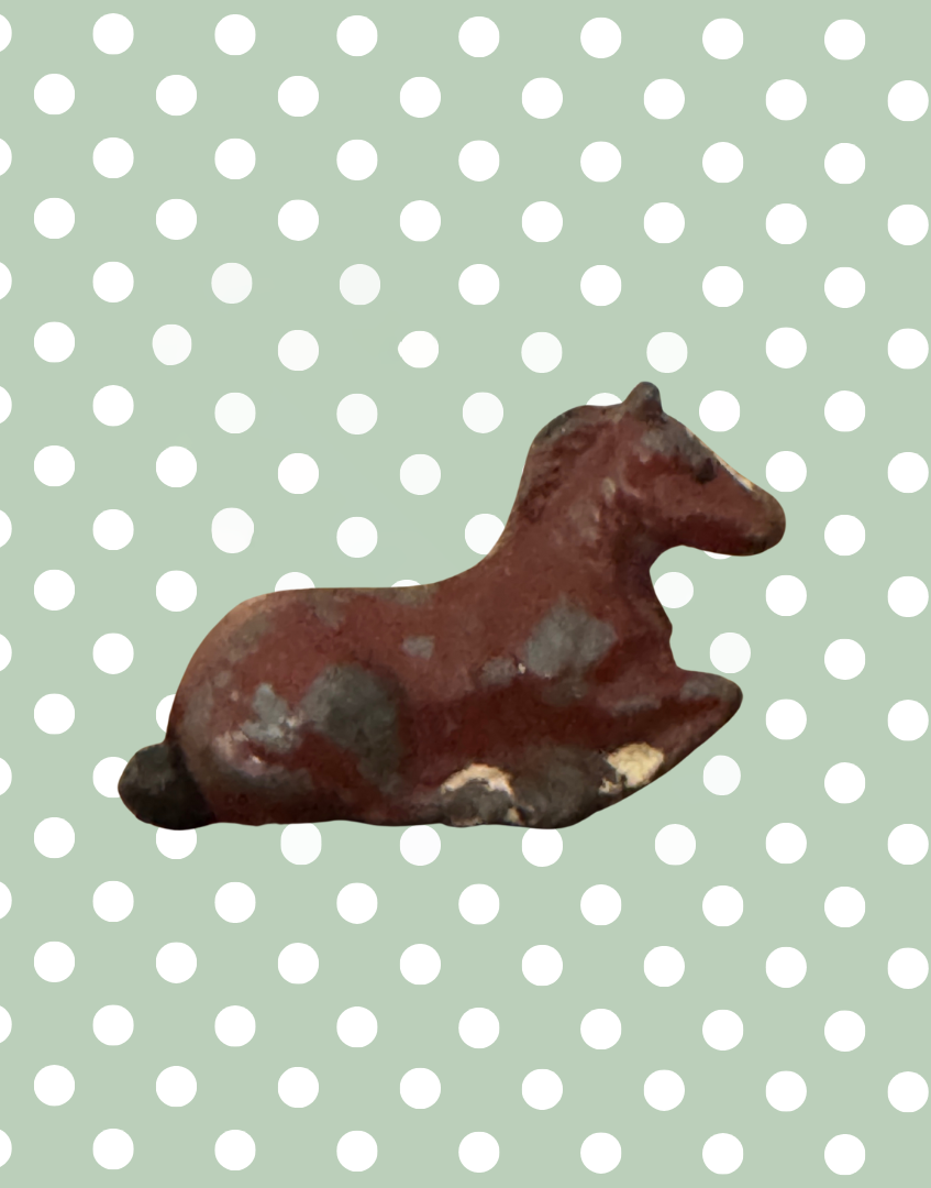 Sweet Small Laying Down Brown Foal Collectable | Britains Ltd Vintage Lead Farm Animal (1920s)