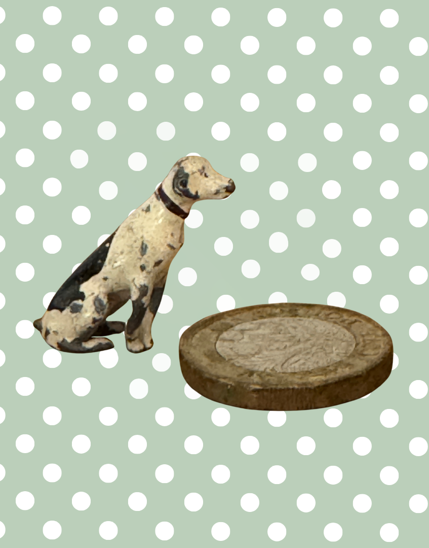 Rare Miniature Sitting Black & White Dog with Black Collar | Britains Ltd Vintage Lead Animal (1920s)