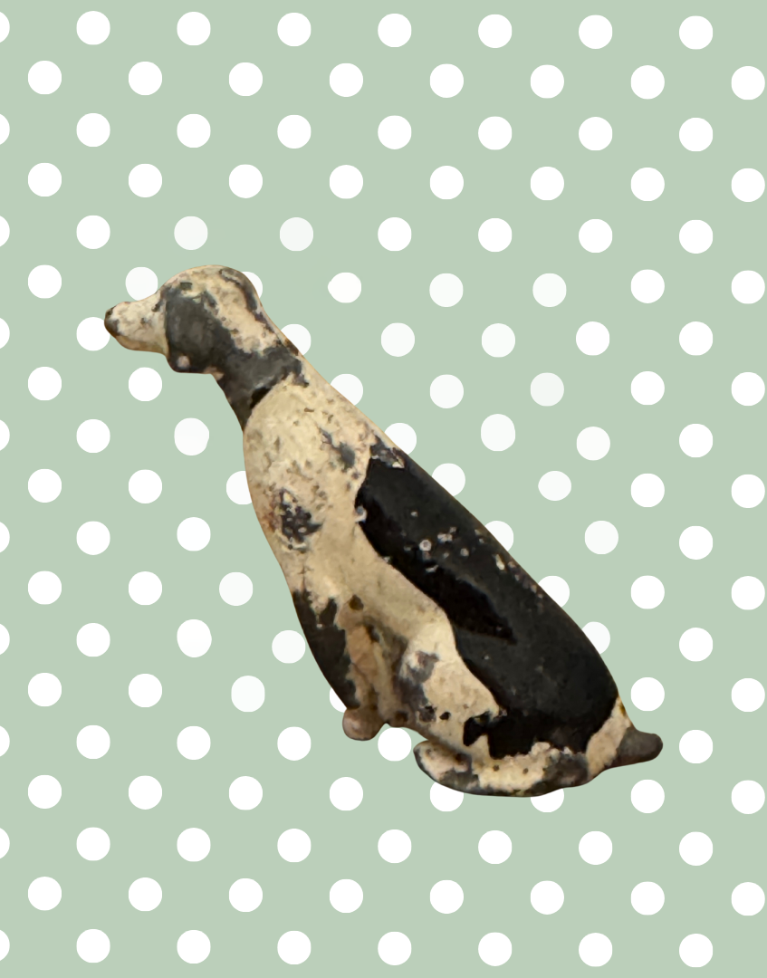 Rare Miniature Sitting Black & White Dog with Black Collar | Britains Ltd Vintage Lead Animal (1920s)
