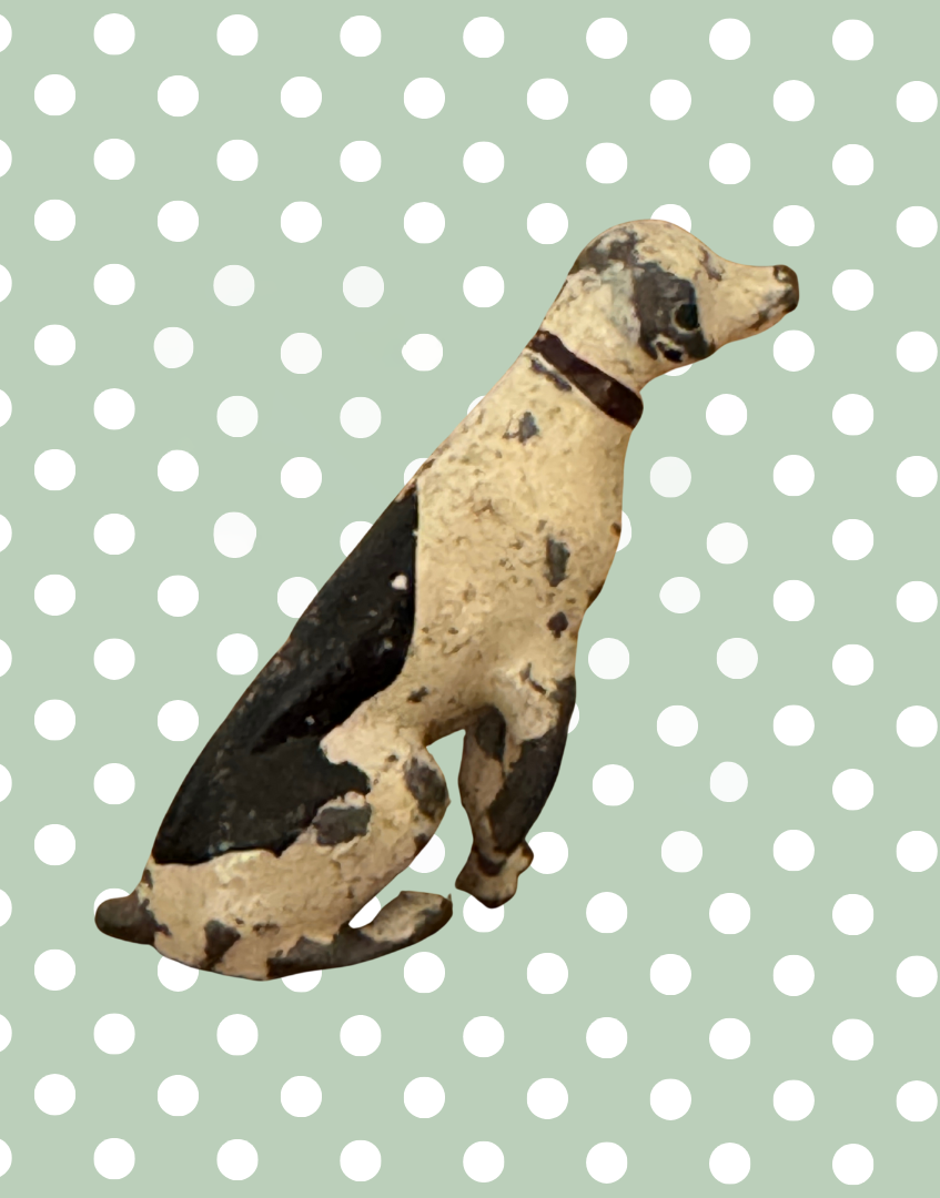 Rare Miniature Sitting Black & White Dog with Black Collar | Britains Ltd Vintage Lead Animal (1920s)