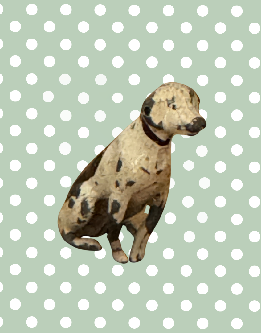 Rare Miniature Sitting Black & White Dog with Black Collar | Britains Ltd Vintage Lead Animal (1920s)