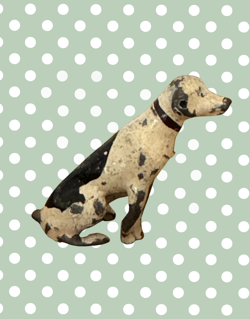 Rare Miniature Sitting Black & White Dog with Black Collar | Britains Ltd Vintage Lead Animal (1920s)