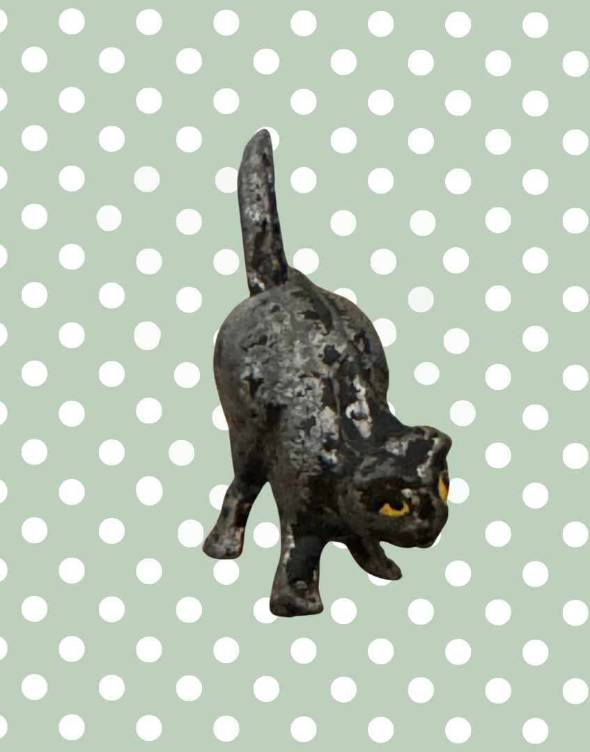 Striking Black Halloween Cat Collectable | Vintage Lead Figurine with Yellow Eyes