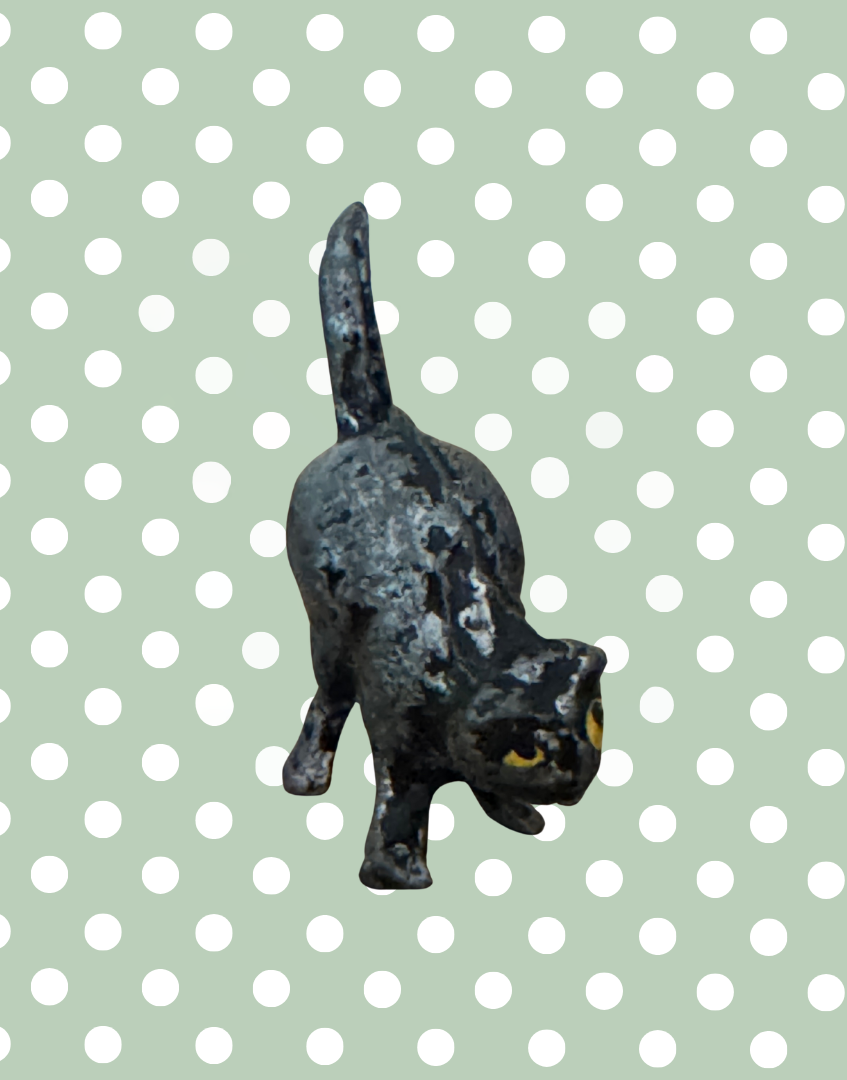 Striking Black Halloween Cat Collectable | Vintage Lead Figurine with Yellow Eyes