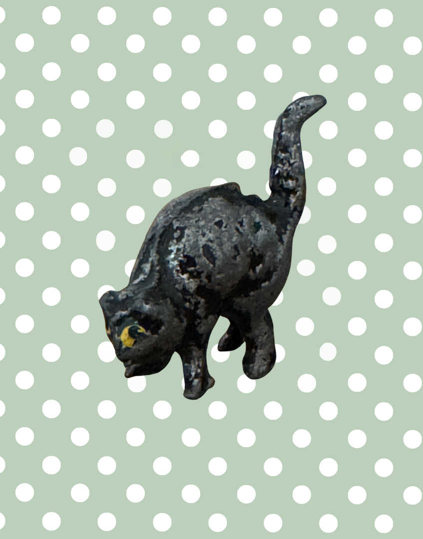 Striking Black Halloween Cat Collectable | Vintage Lead Figurine with Yellow Eyes