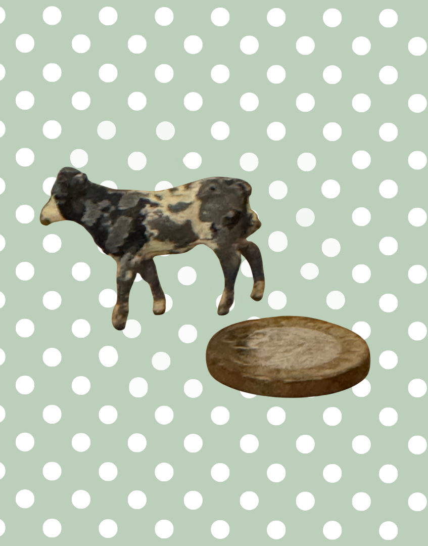Charming Miniature Black & White Standing Calf | Britains Ltd Vintage Lead Animal Figurine (1920s)