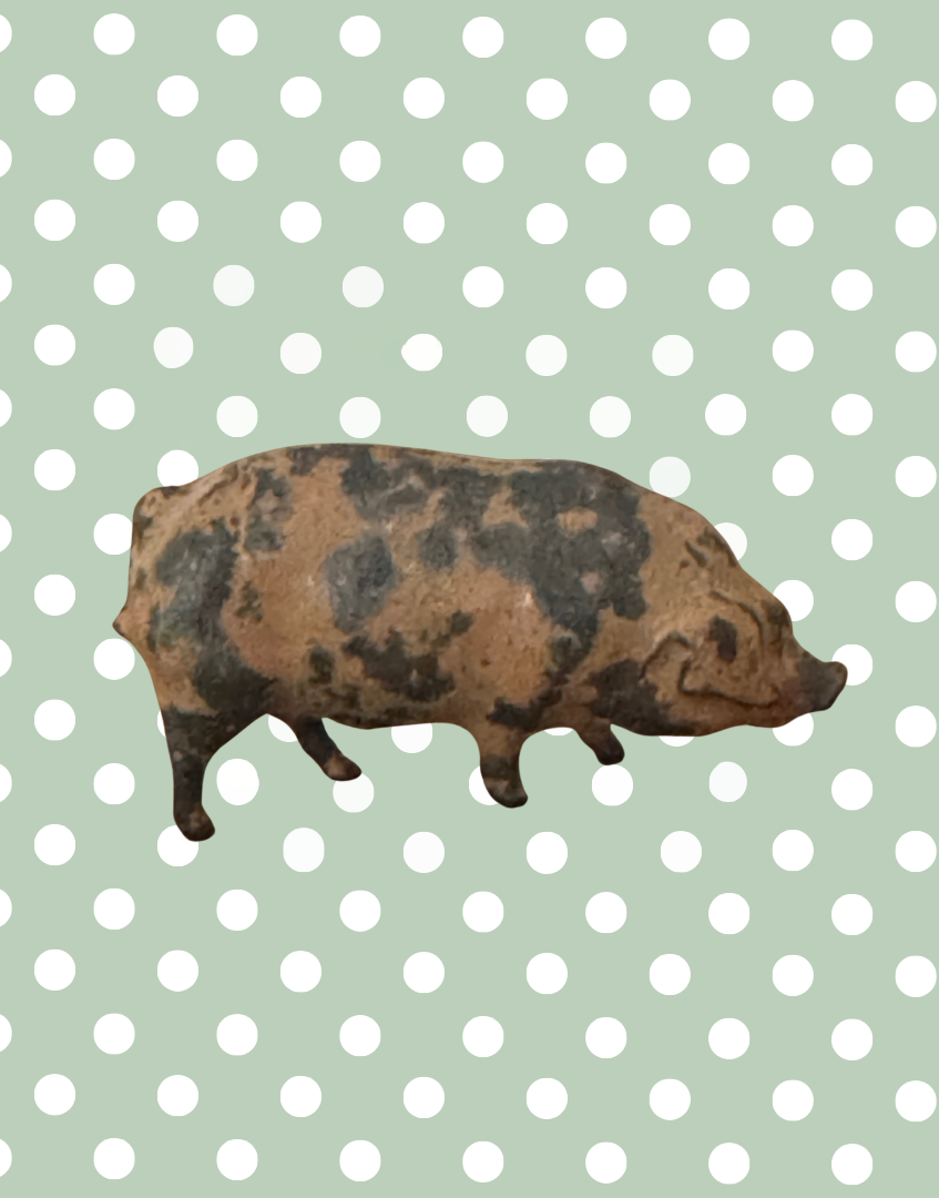 Medium Pink Patched Characterful Pig (Version 1) | Britains Ltd Vintage Lead Pig Figurine (1920s)