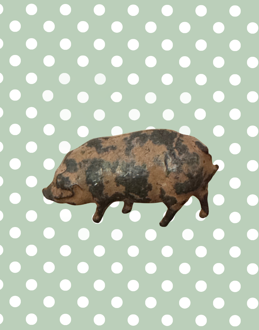 Medium Pink Patched Characterful Pig (Version 1) | Britains Ltd Vintage Lead Pig Figurine (1920s)