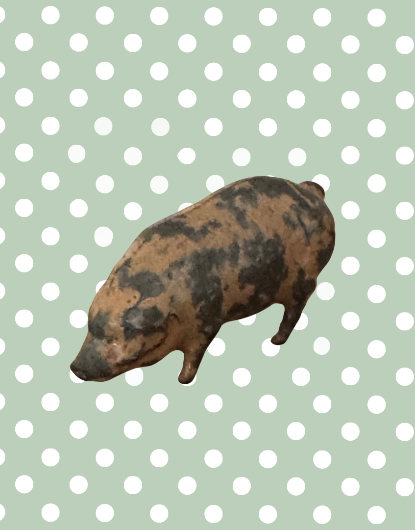 Medium Pink Patched Characterful Pig (Version 1) | Britains Ltd Vintage Lead Pig Figurine (1920s)