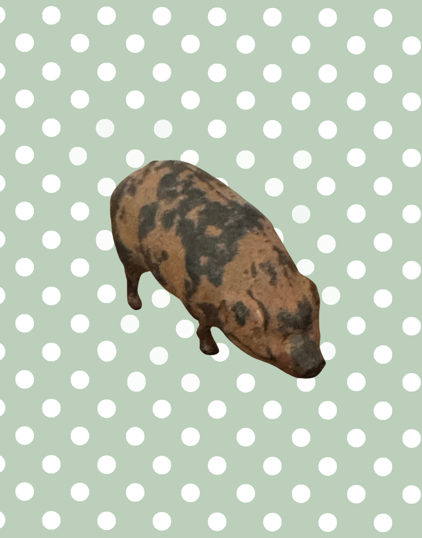 Medium Pink Patched Characterful Pig (Version 1) | Britains Ltd Vintage Lead Pig Figurine (1920s)